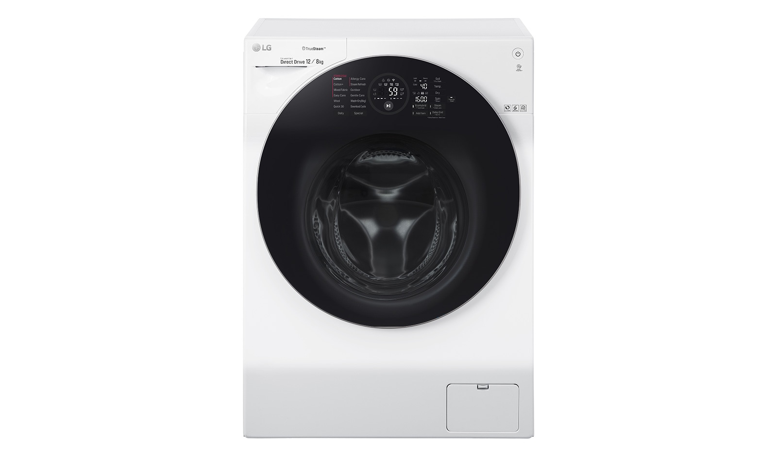 Vy framifrån av 1-12 kg / 1-8 kg True Steam™  &amp; 6 Motion Direct Drive Kombinerad tvätt/tork, Wi-Fi FH6G1BCH2N