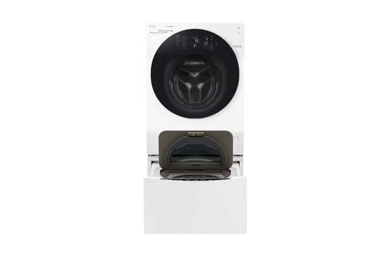 Vy framifrån av 1-12 kg / 1-8 kg LG TWINWash™ med True Steam™  &amp; 6 Motion Direct Drive. Kombinerad tvätt/tork med Wi-Fi och Miniwash FH6G1BCH2NW
