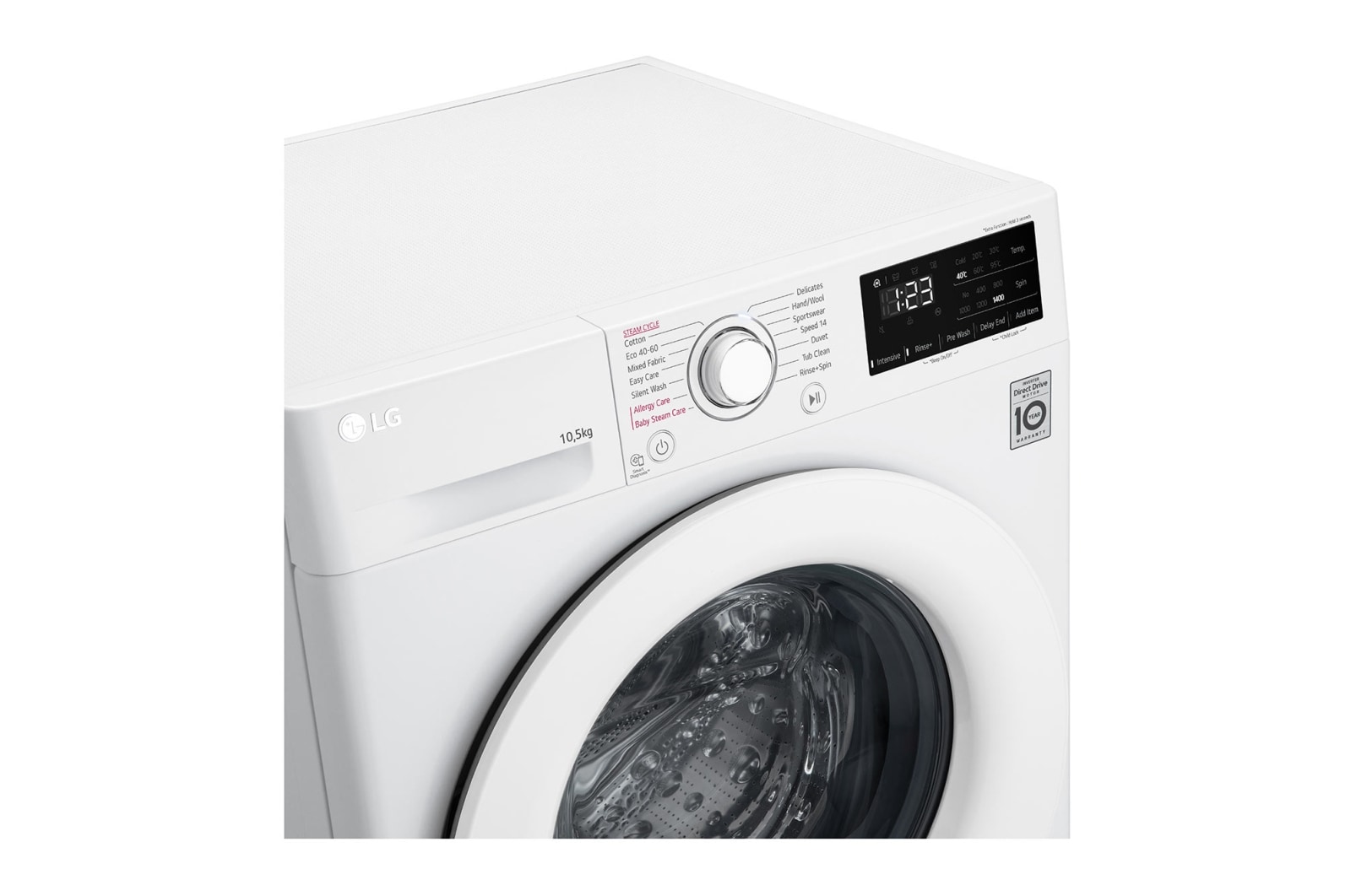 LG 10.5 kg Tvättmaskin(Vit) - Steam, Energiklass A, AI DD™, Smart Diagnosis™, FV34JNS0A