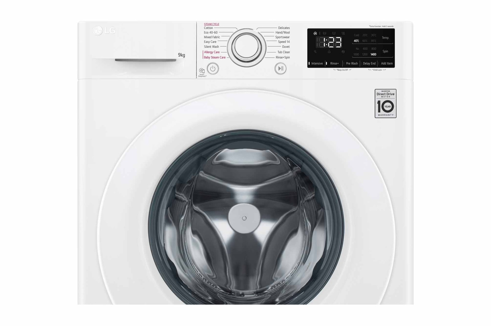 LG 9 kg Tvättmaskin(Vit) - Steam, Energiklass A, AI DD™, Smart Diagnosis™, FV34VNS0A