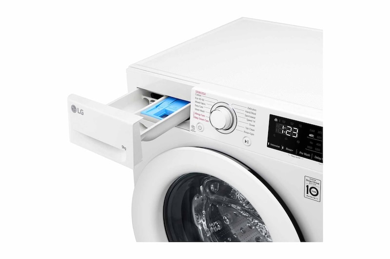 LG 9 kg Tvättmaskin(Vit) - Steam, Energiklass A, AI DD™, Smart Diagnosis™, FV34VNS0A