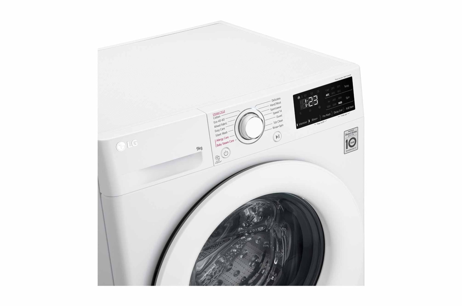 LG 9 kg Tvättmaskin(Vit) - Steam, Energiklass A, AI DD™, Smart Diagnosis™, FV34VNS0A