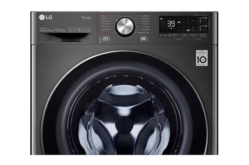 LG 10.5 kg Tvättmaskin(Svart) - Auto Dose, Steam, Energiklass A, TurboWash360™, AI DD™, Smart Diagnosis™ med Wi-Fi, FV74JNS2QA