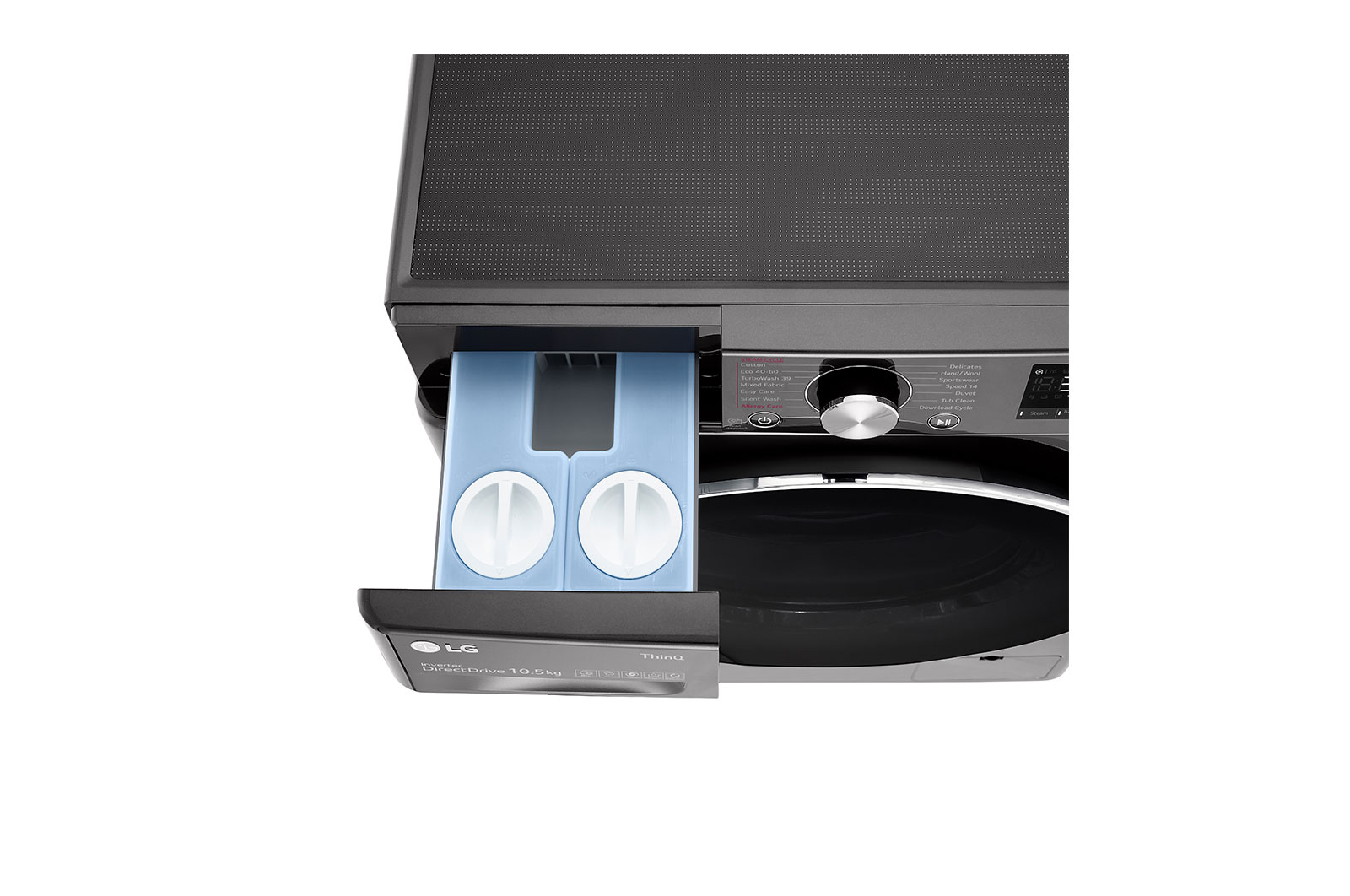 LG 10.5 kg Tvättmaskin(Svart) - Auto Dose, Steam, Energiklass A, TurboWash360™, AI DD™, Smart Diagnosis™ med Wi-Fi, FV74JNS2QA