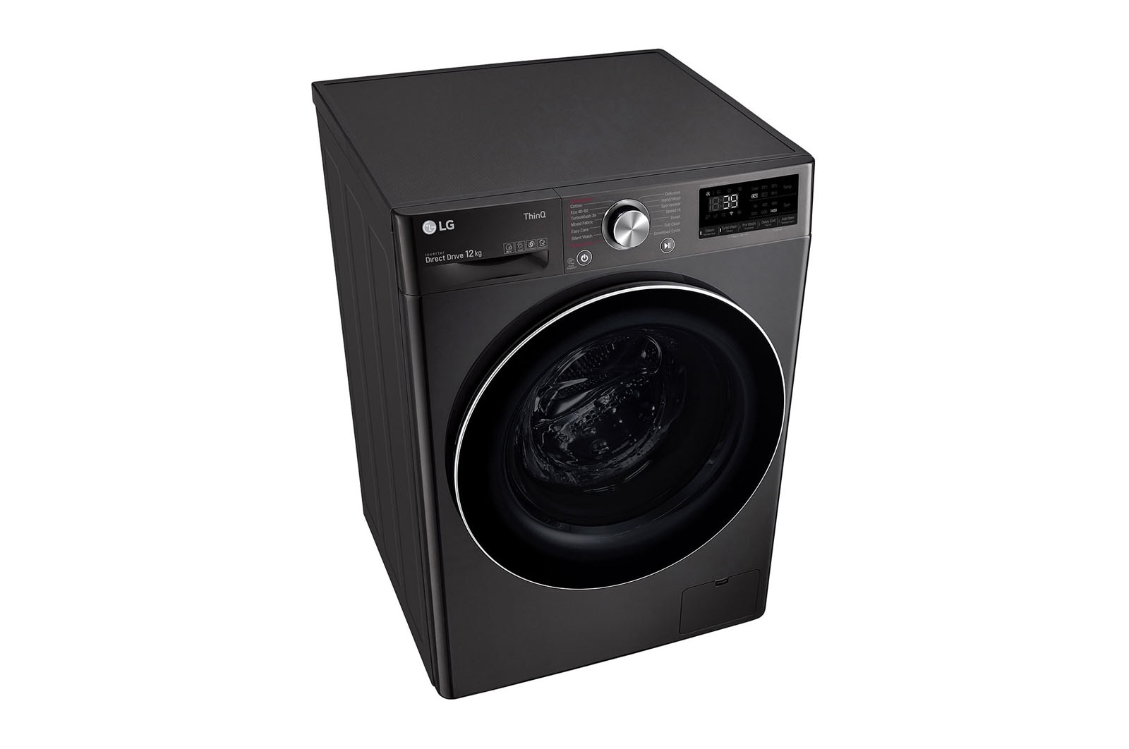 LG 12 kg Tvättmaskin(Svart) - Steam+, Energiklass A, , TurboWash360™, AI DD™, Smart Diagnosis™ med Wi-Fi, FV90BNS2BE