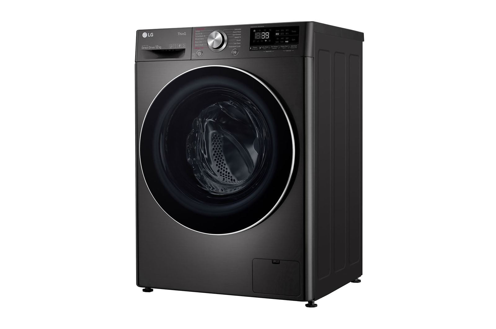 LG 12 kg Tvättmaskin(Svart) - Steam+, Energiklass A, , TurboWash360™, AI DD™, Smart Diagnosis™ med Wi-Fi, FV90BNS2BE