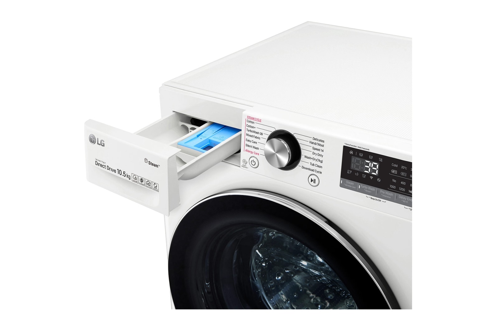 LG 1-10.5 kg Steam+, TurboWash360™, AI DD och Wi-Fi, FV90JNS2Q