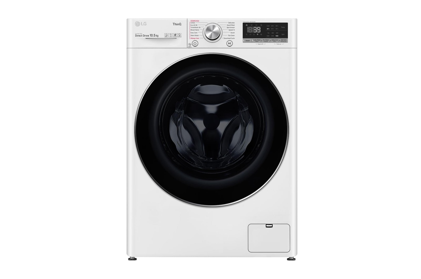 Vy framifrån av 10.5 kg Tvättmaskin(Vit) - Steam, Energiklass A, , TurboWash360™, AI DD™, Smart Diagnosis™ med Wi-Fi FV90JNS2QE