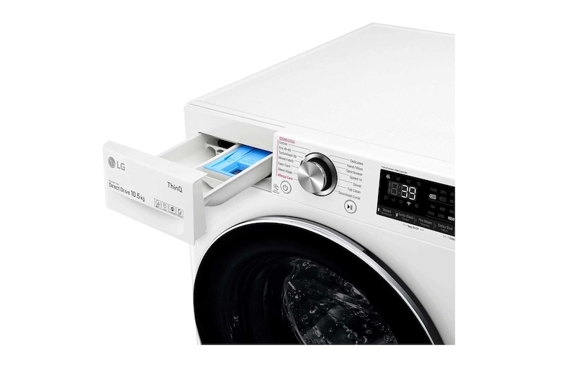 LG 10.5 kg Tvättmaskin(Vit) - Steam+, Energiklass A, , TurboWash360™, AI DD™, Smart Diagnosis™ med Wi-Fi, FV96JNS2QE