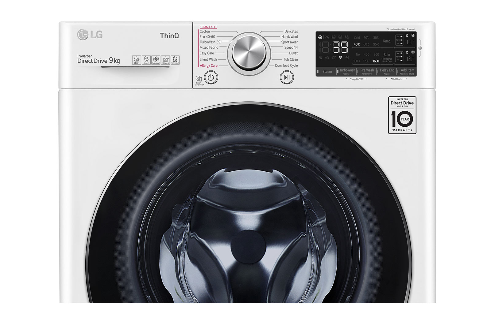 LG 9 kg Tvättmaskin(Vit) - Auto Dose, Steam, Energiklass A, TurboWash360™, AI DD™, Smart Diagnosis™ med Wi-Fi, FV96VNS2QA