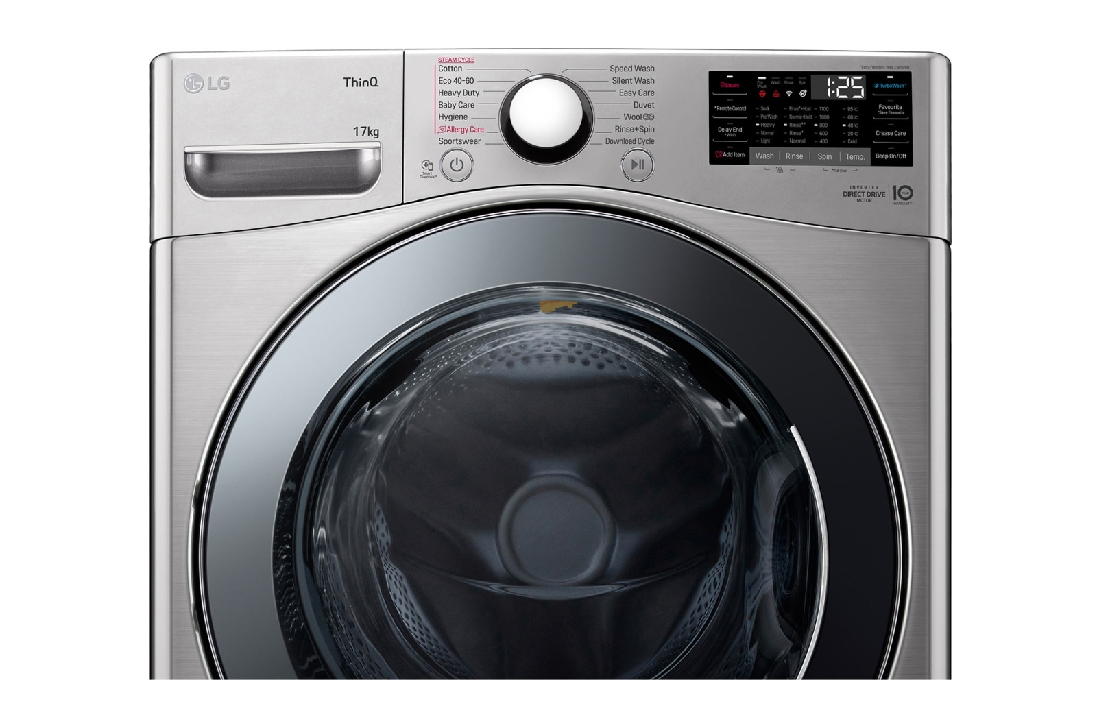 LG 17 kg Tvättmaskin(Stainless Silver) - Steam, Energiklass E, TurboWash™, Smart Diagnosis™ med Wi-Fi, FVB17NS2TE