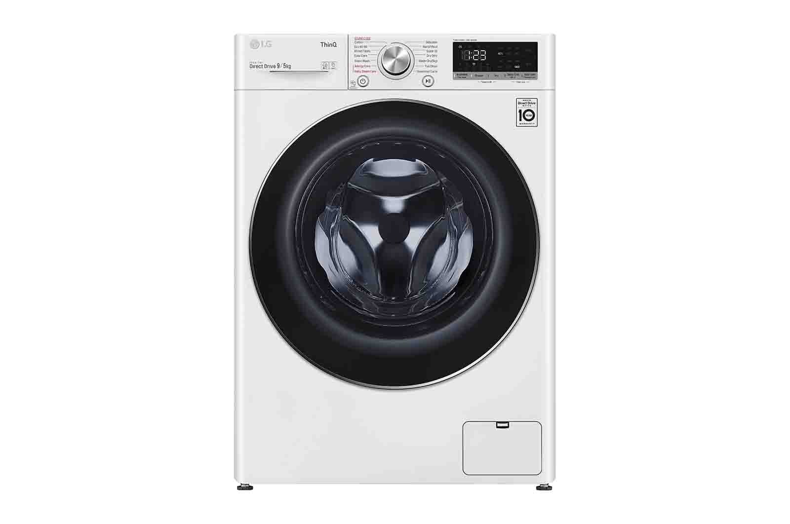Vy framifrån av 9 kg / 5 kg Tvättmaskin/Torktumlare(Vit) - Steam, Energiklass E, AI DD™, Smart Diagnosis™ med Wi-Fi K4DV409S1W