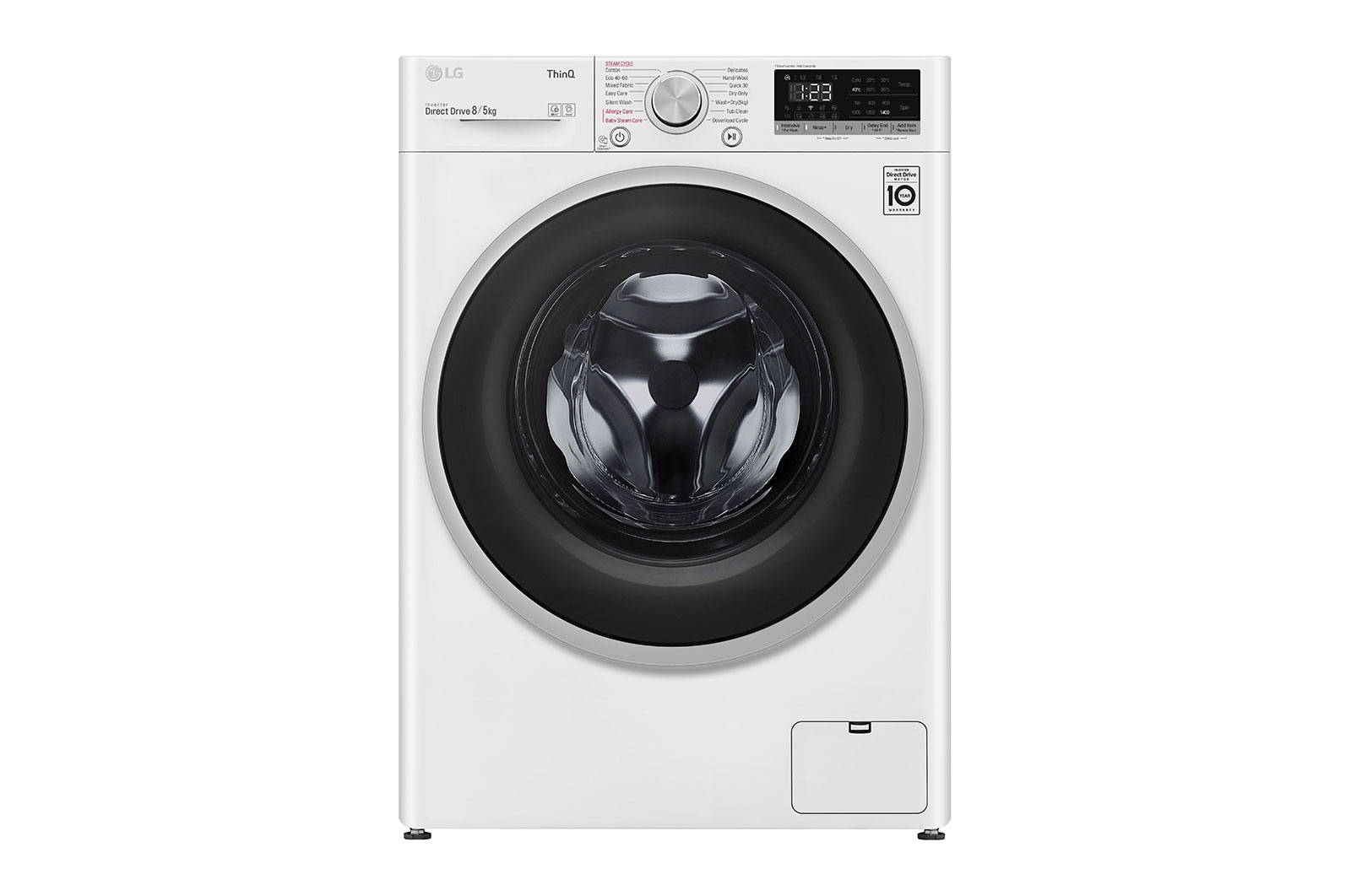 Vy framifrån av 8 kg / 5 kg Tvättmaskin/Torktumlare(Vit) - Steam, Energiklass E, AI DD™, Smart Diagnosis™ med Wi-Fi K4DV508S1W