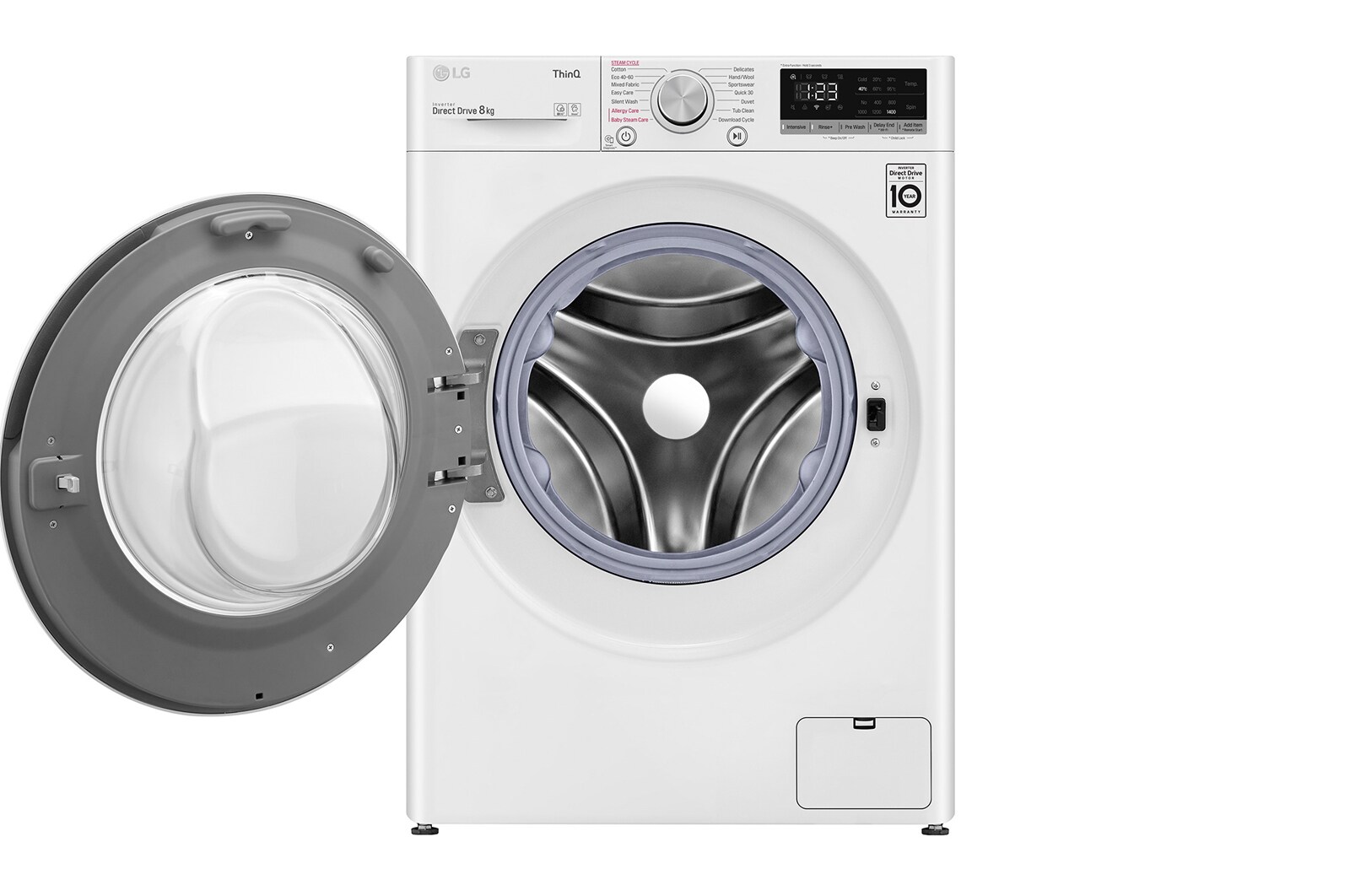 LG 8 kg Tvättmaskin(Vit) - Steam, Energiklass D, AI DD™, Smart Diagnosis™ med Wi-Fi, K4WV408S1W