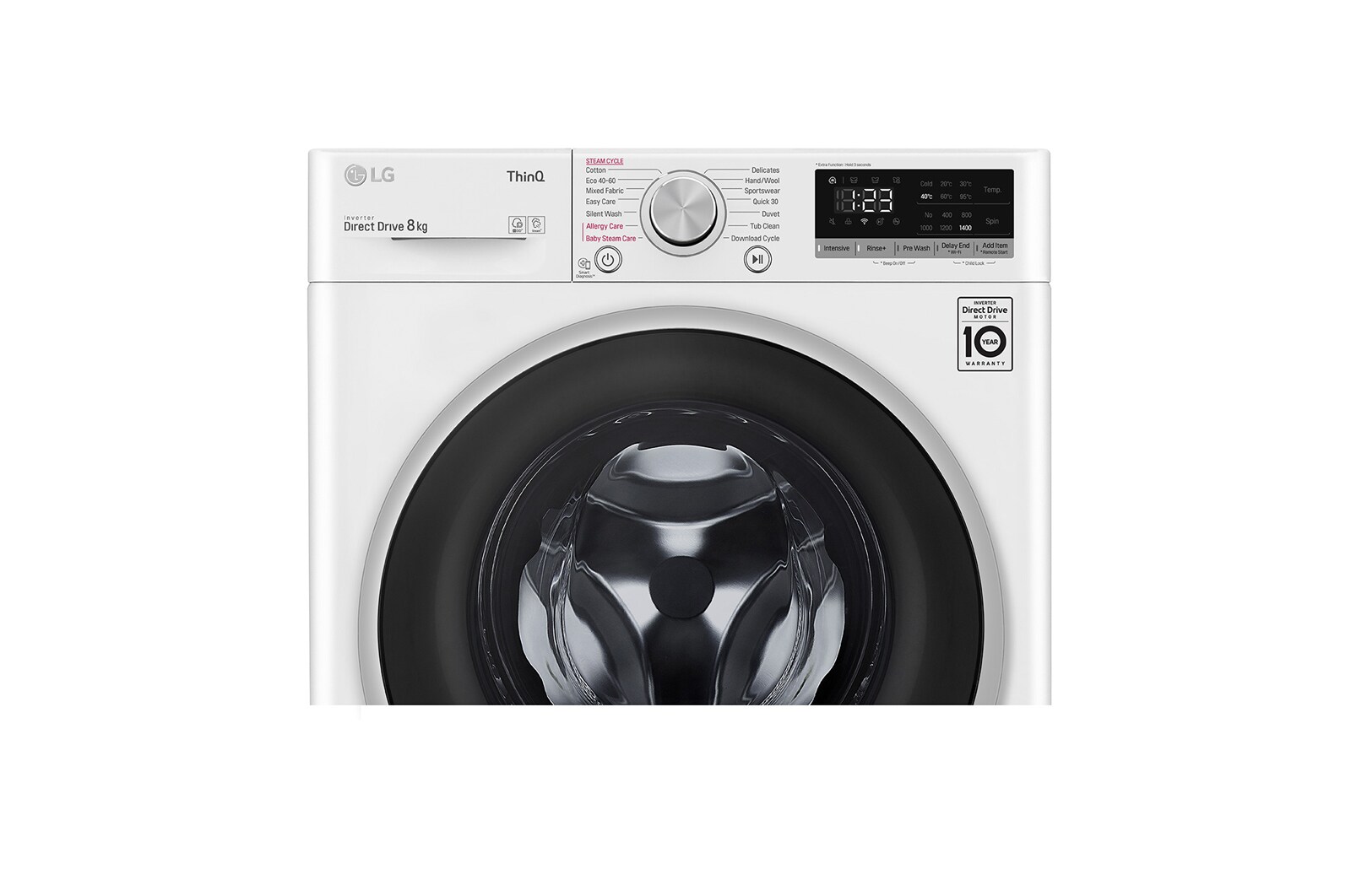 LG 8 kg Tvättmaskin(Vit) - Steam, Energiklass D, AI DD™, Smart Diagnosis™ med Wi-Fi, K4WV408S1W