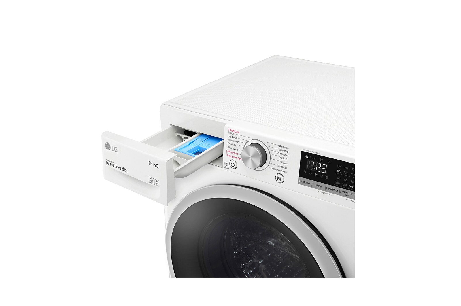 LG 8 kg Tvättmaskin(Vit) - Steam, Energiklass D, AI DD™, Smart Diagnosis™ med Wi-Fi, K4WV408S1W