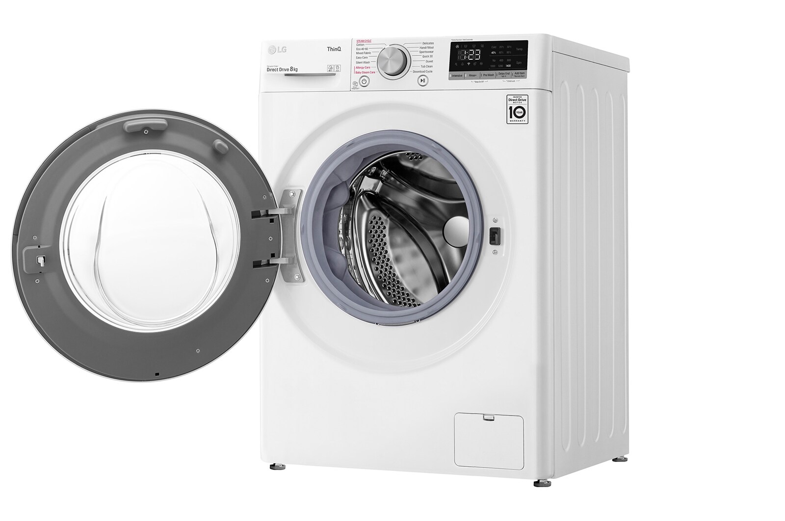 LG 8 kg Tvättmaskin(Vit) - Steam, Energiklass D, AI DD™, Smart Diagnosis™ med Wi-Fi, K4WV408S1W