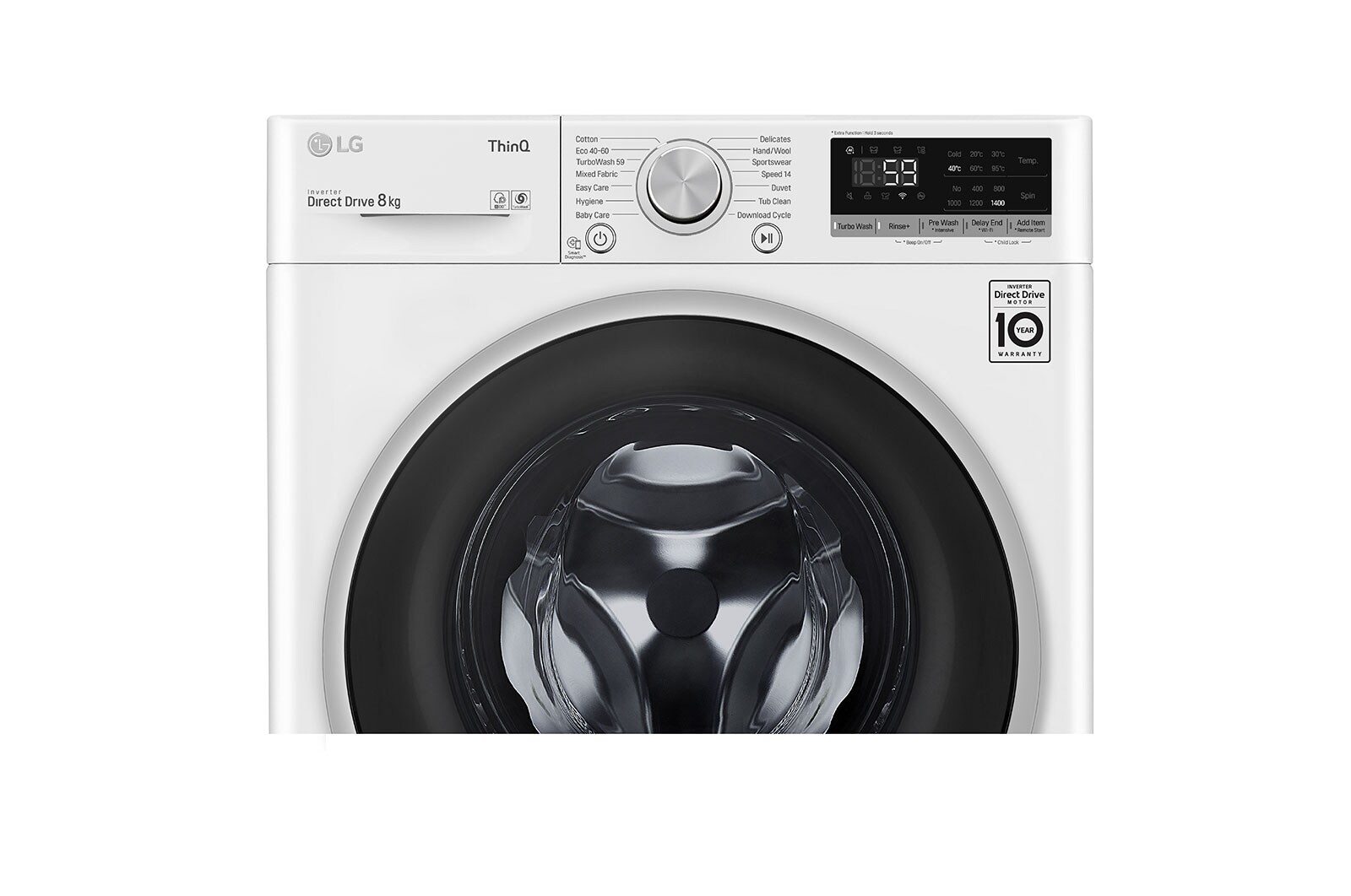 LG 8 kg Tvättmaskin(Vit) - Energiklass D, TurboWash™, AI DD™, Smart Diagnosis™ med Wi-Fi, K4WV508N1W