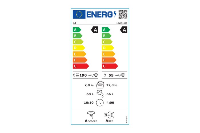 LG 12 kg / 7 kg LG SIGNATURE Tvättmaskin/Torktumlare(Vit) - Steam, Energiklass A, TurboWash™, Auto Dose, Smart Diagnosis™ med Wi-Fi, LSWD100E