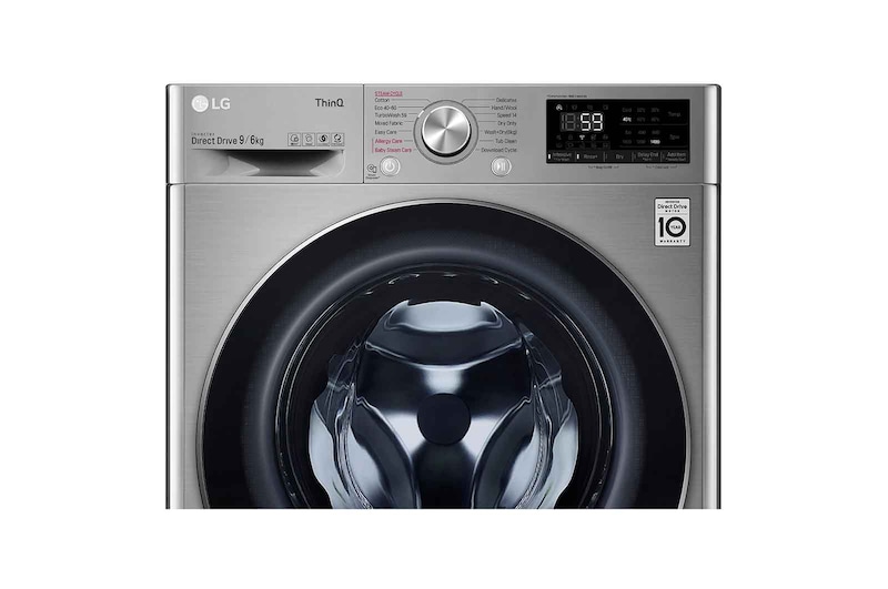 LG 9 kg / 6 kg Tvättmaskin/Torktumlare(Stainless Silver) - Steam, Energiklass E, TurboWash™, AI DD™, Smart Diagnosis™ med Wi-Fi, P4AQVH1VE
