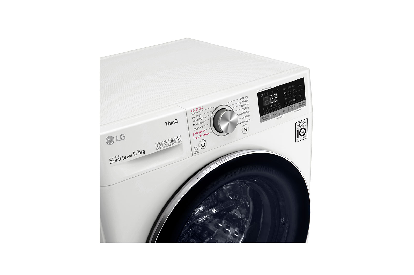 LG 9 kg / 6 kg Tvättmaskin/Torktumlare(Vit) - Steam, Energiklass E, TurboWash™, AI DD™, Smart Diagnosis™ med Wi-Fi, CV50V6S2EE