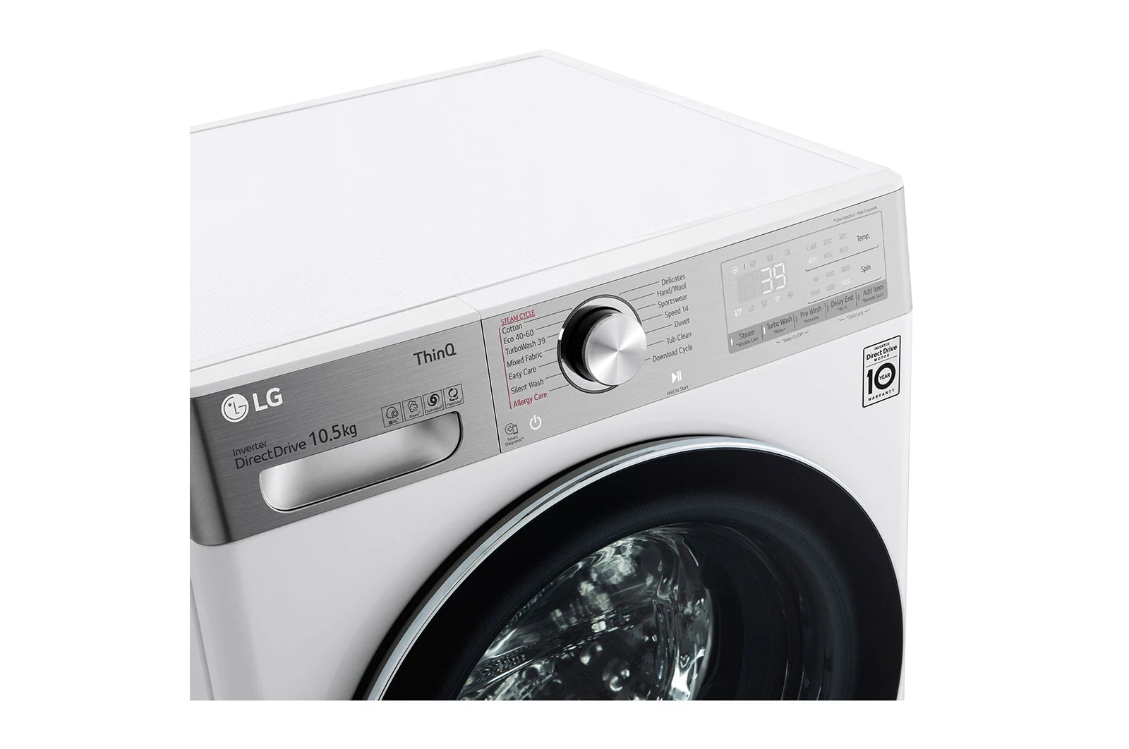 LG 10.5 kg Tvättmaskin(Vit) - Steam+, Energiklass A, , TurboWash360™, AI DD™, Smart Diagnosis™ med Wi-Fi, P4AVJS2WE