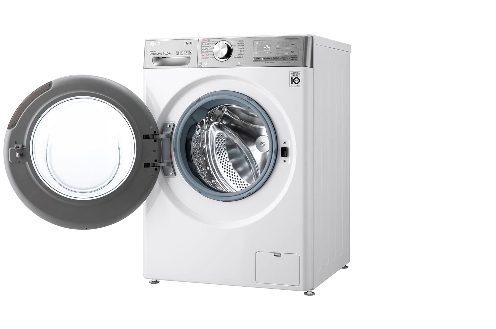 LG 10.5 kg Tvättmaskin(Vit) - Steam+, Energiklass A, , TurboWash360™, AI DD™, Smart Diagnosis™ med Wi-Fi, P4AVJS2WE