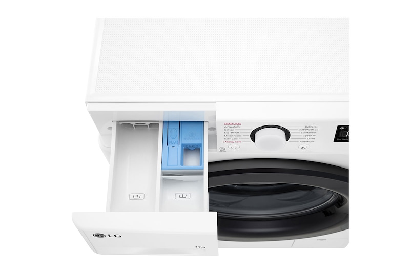 LG 11 kg Tvättmaskin(Vit) - Steam, Energiklass A, TurboWash360™, AI DD™, Smart Diagnosis™, P4Y5EYW6WY