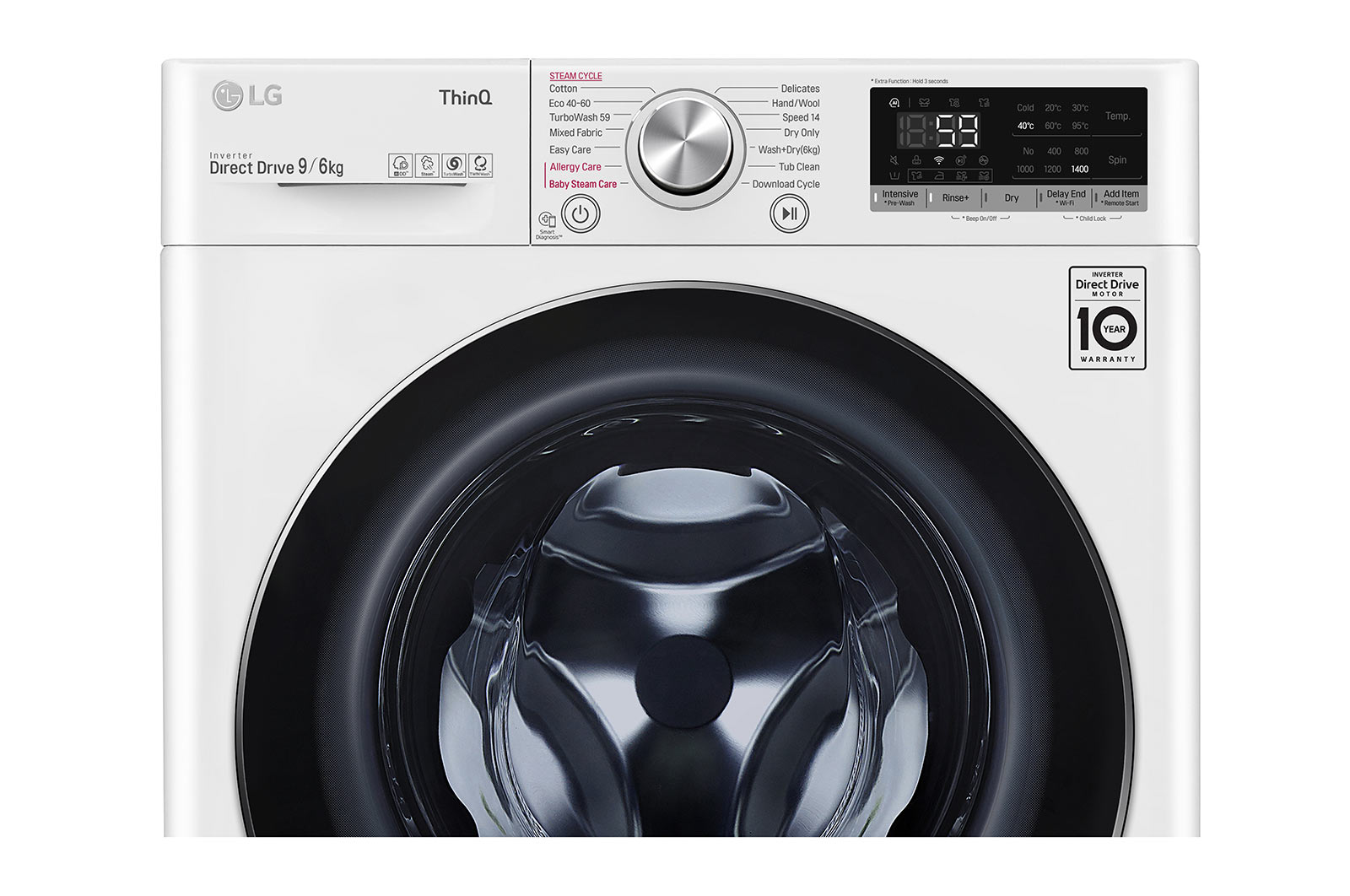LG 9 kg / 6 kg Tvättmaskin/Torktumlare(Vit) - Steam, Energiklass E, TurboWash™, AI DD™, Smart Diagnosis™ med Wi-Fi, W4DV709H1W