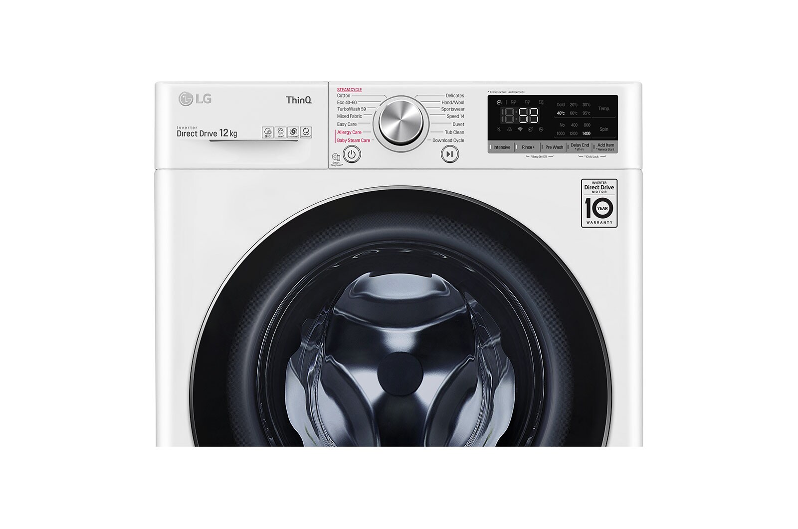 LG 12 kg Tvättmaskin(Vit) - Steam, Energiklass B, TurboWash™, AI DD™, Smart Diagnosis™ med Wi-Fi, W4WV712S1W