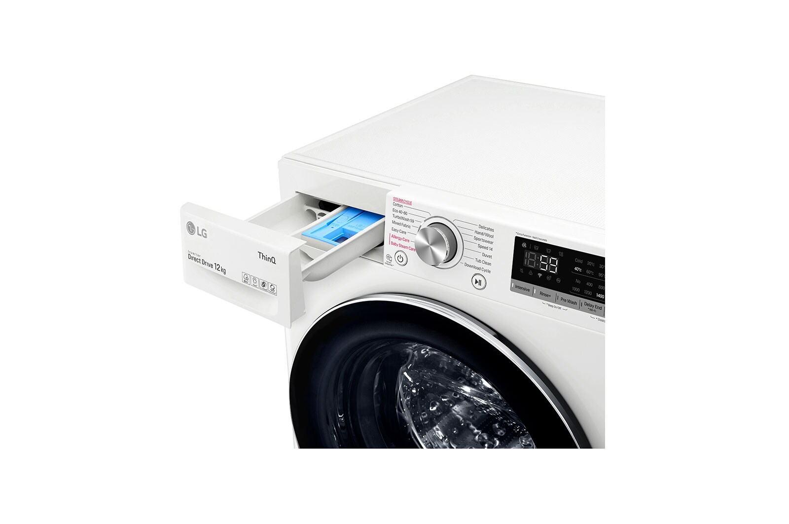 LG 12 kg Tvättmaskin(Vit) - Steam, Energiklass B, TurboWash™, AI DD™, Smart Diagnosis™ med Wi-Fi, W4WV712S1W
