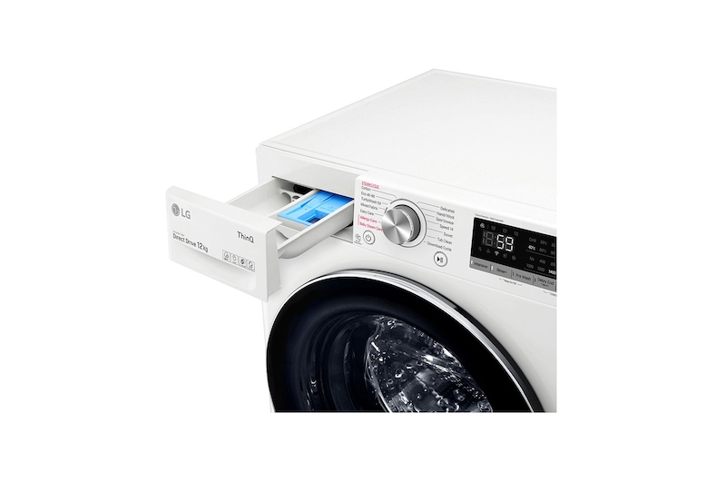 LG 12 kg Tvättmaskin(Vit) - Steam, Energiklass B, TurboWash™, AI DD™, Smart Diagnosis™ med Wi-Fi, W4WV712S1W