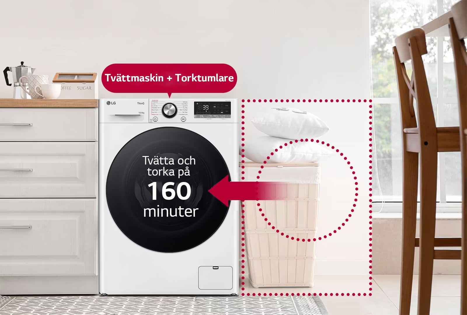 10 kg 6 kg Kombinerad tvatt tork Vit Steam Energiklass A D TurboWash 360 AI DD Smart Diagnosis med Wi Fi CV94V7S2WN LG SE
