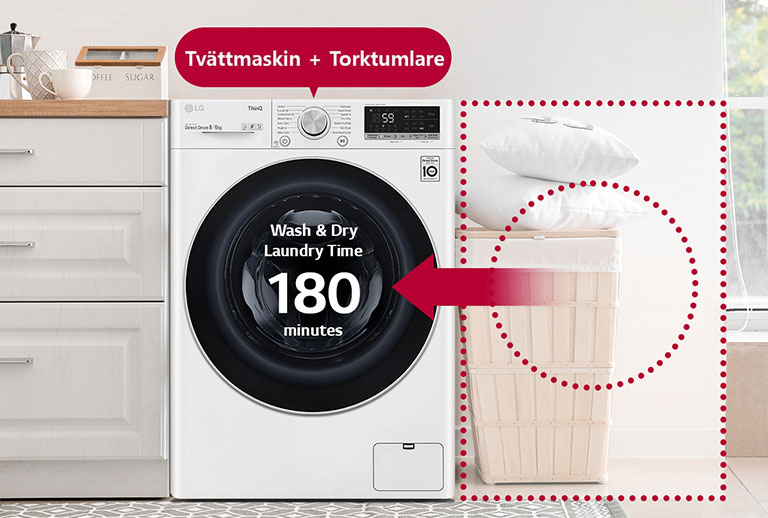 Det här är en bild på en kombinerad tvätt/tork som sparar plats i huset och även tvätttid.