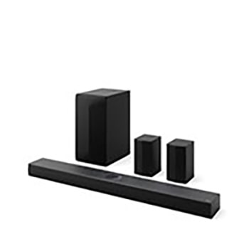 Vinklad vy från ovan av LG Soundbar NS70TR och subwoofer