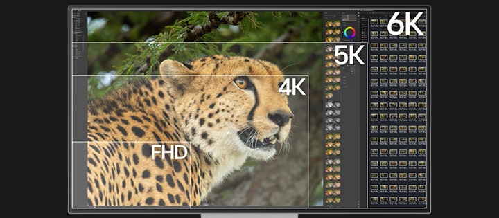 A video clip shows 6K display's wideness by comparing with 4K and 5K screen size.