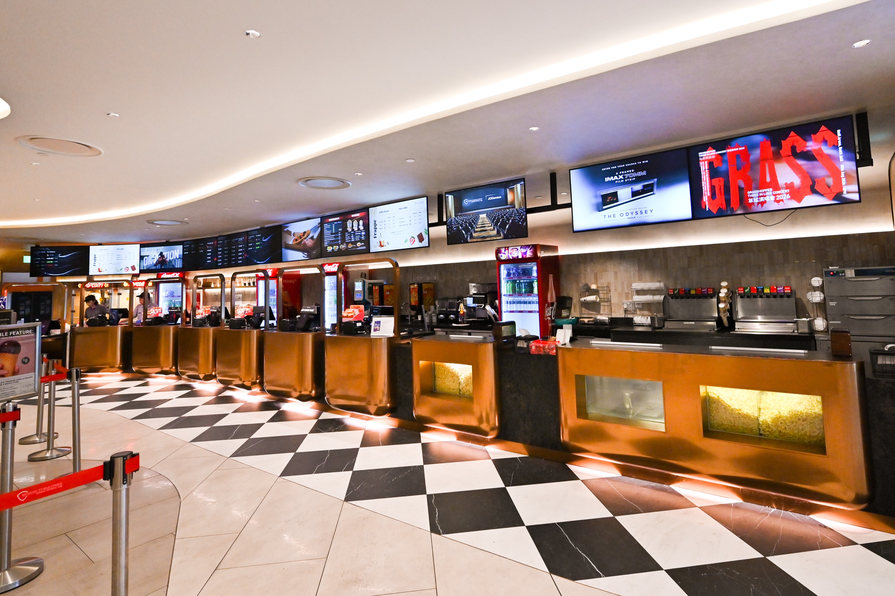 Cinema concession area featuring LG commercial digital signages