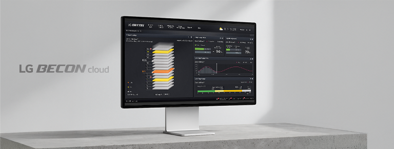 A monitor displaying an array of dashboards and graphs on building energy management system.
