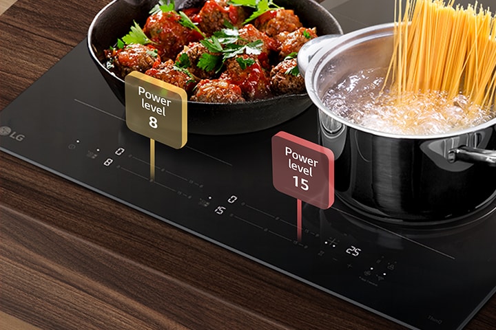 Each burner in the induction hob being set to a different level of firepower.