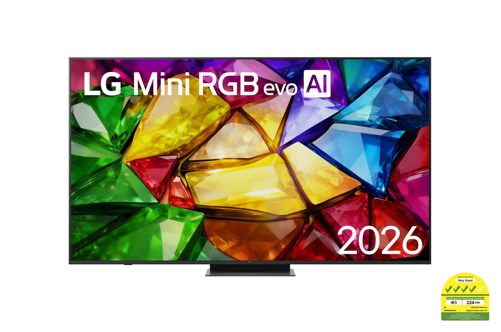 Front view of 75 inch LG Mini RGB evo AI MRGB86 4K Smart TV  2026 75MRGB86BSA