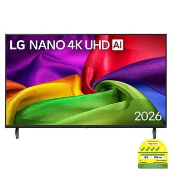 Front view of 43 Inch LG NANO 4K UHD AI NU80 Smart TV 2026 43NU805BPSC