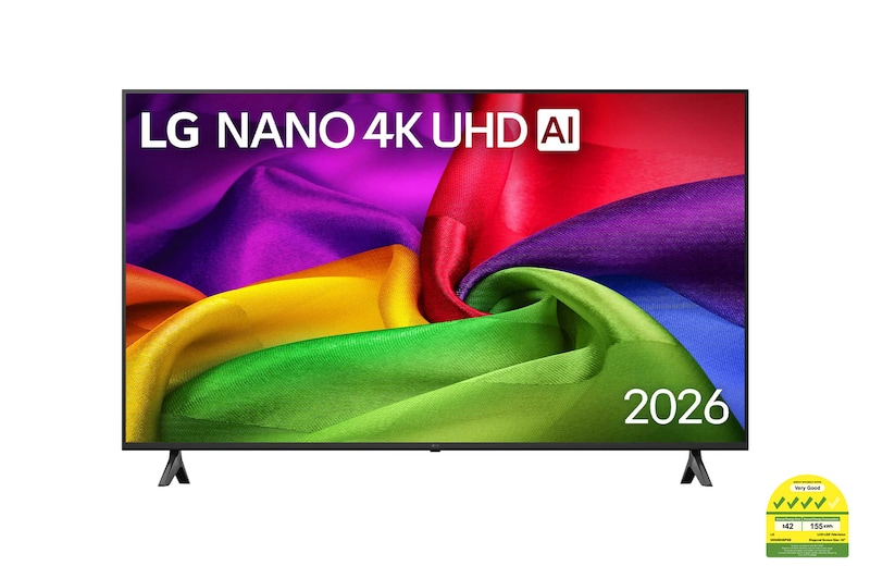 Front view of 55 Inch LG NANO 4K UHD AI NU80 Smart TV 2026 55NU805BPSB