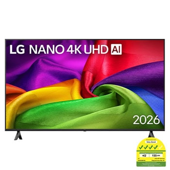 Front view of 55 Inch LG NANO 4K UHD AI NU80 Smart TV 2026 55NU805BPSB