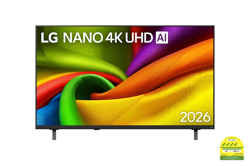Front view of 50 Inch LG NANO 4K UHD AI NU85 Smart TV 2026 50NU855BPSA
