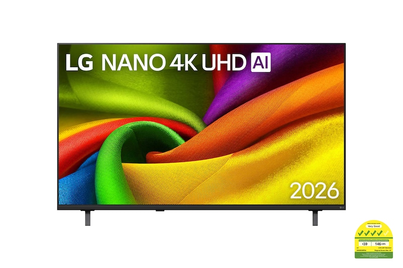 Front view of 55 Inch LG NANO 4K UHD AI NU85 Smart TV 2026 55NU855BPSA