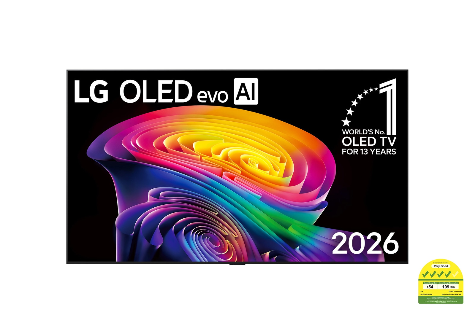 Front view of 65 inch LG OLED evo AI C6 4K Smart TV 2026 OLED65C6PSA