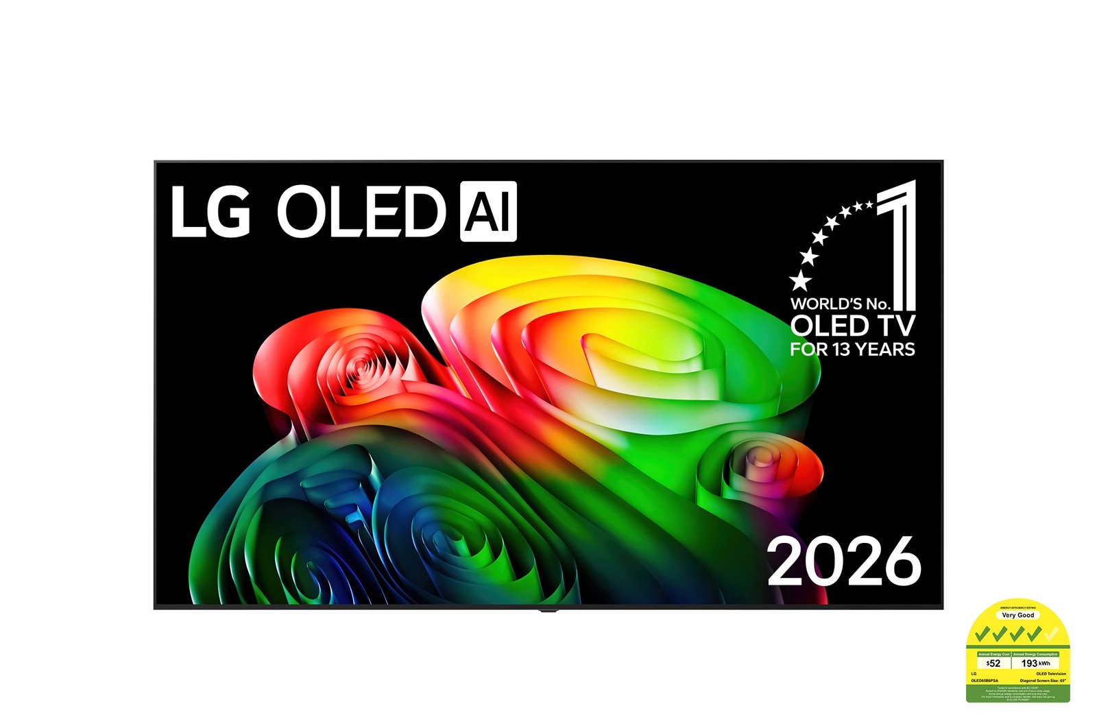Front view of 65 inch LG OLED AI B6 4K Smart TV 2026 OLED65B6PSA