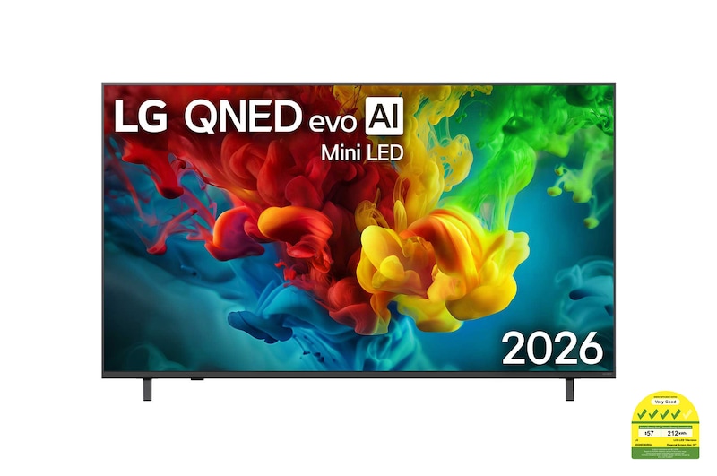 Front view of 65 inch LG QNED evo AI QNED82 Mini LED 4K Smart TV 2026 65QNED82BSA
