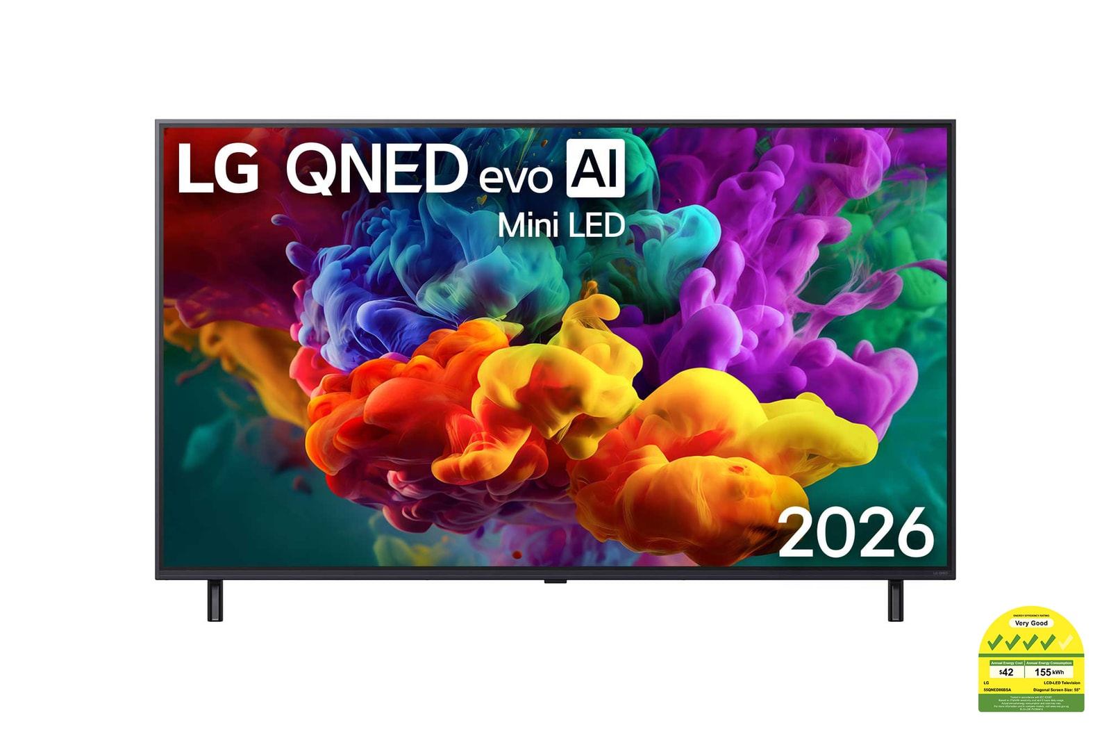 Front view of 55 inch LG QNED evo AI QNED86 Mini LED 4K Smart TV 2026 55QNED86BSA