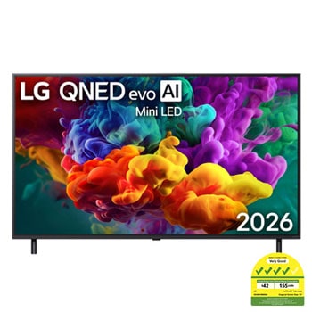 Front view of 55 inch LG QNED evo AI QNED86 Mini LED 4K Smart TV 2026 55QNED86BSA